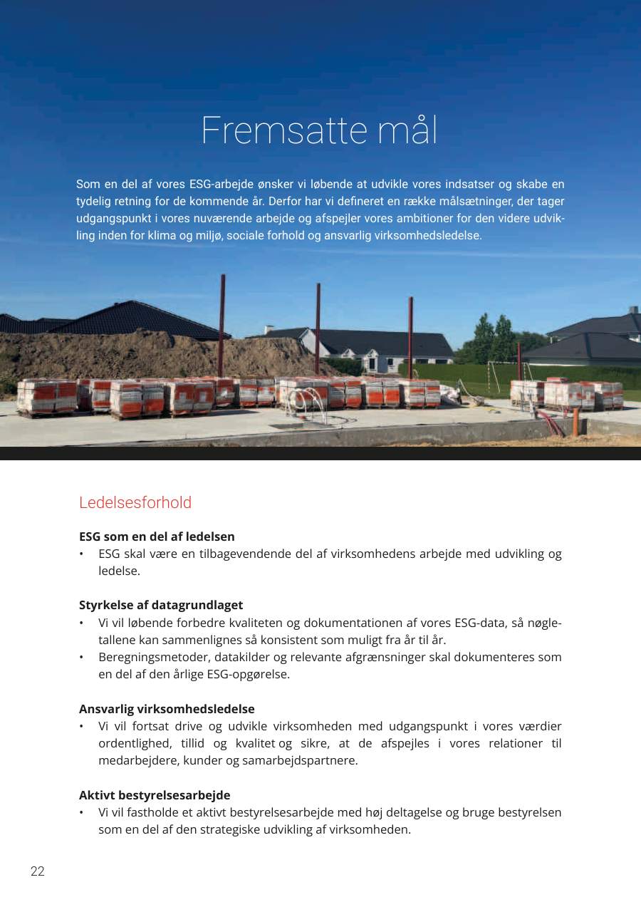 Side 22 i Preben Poulsens ESG-rapport: fremsatte mål